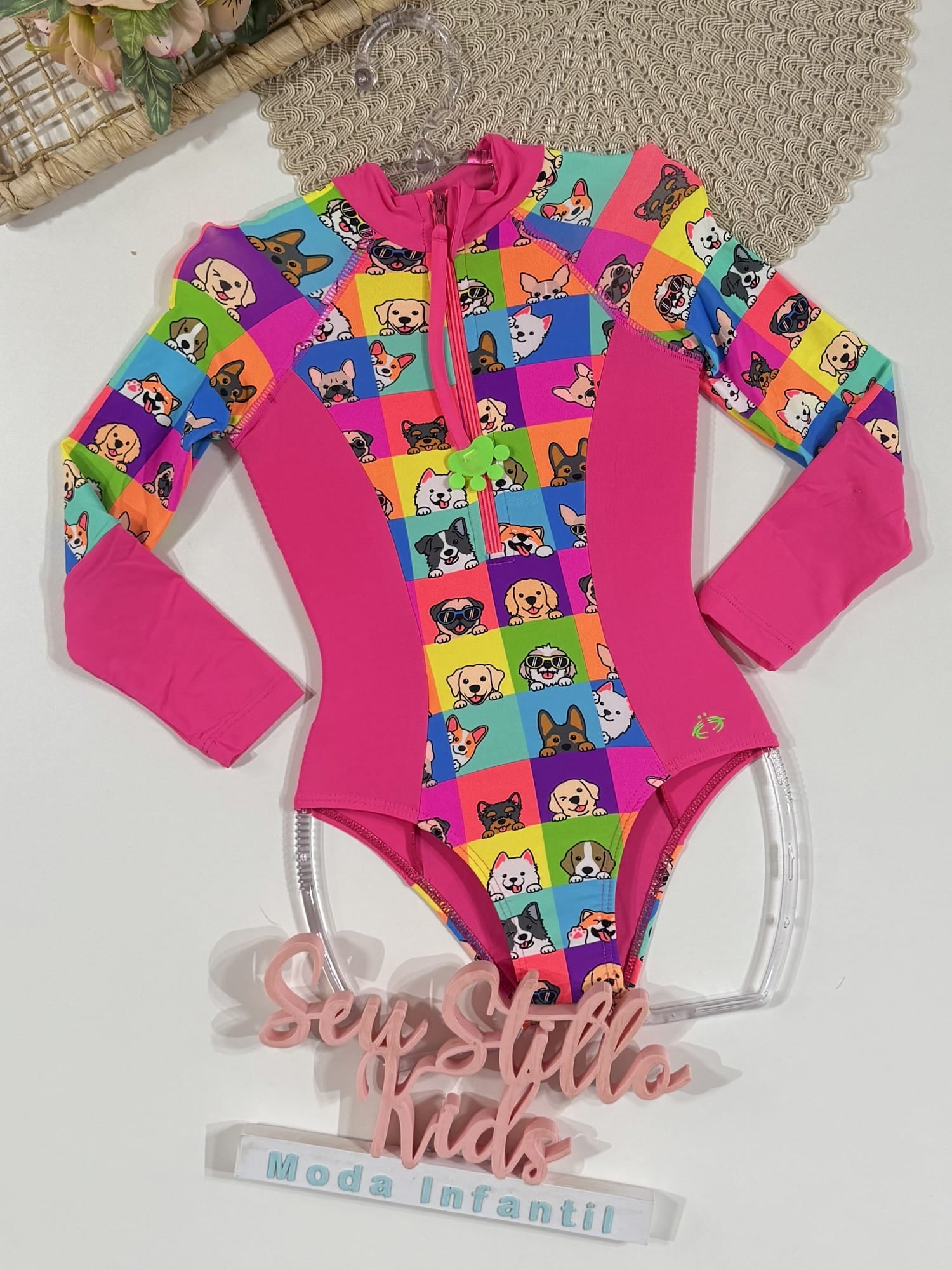 Maiô Infantil Siri Kids Manga Longa Lorena Funny Dog 40175