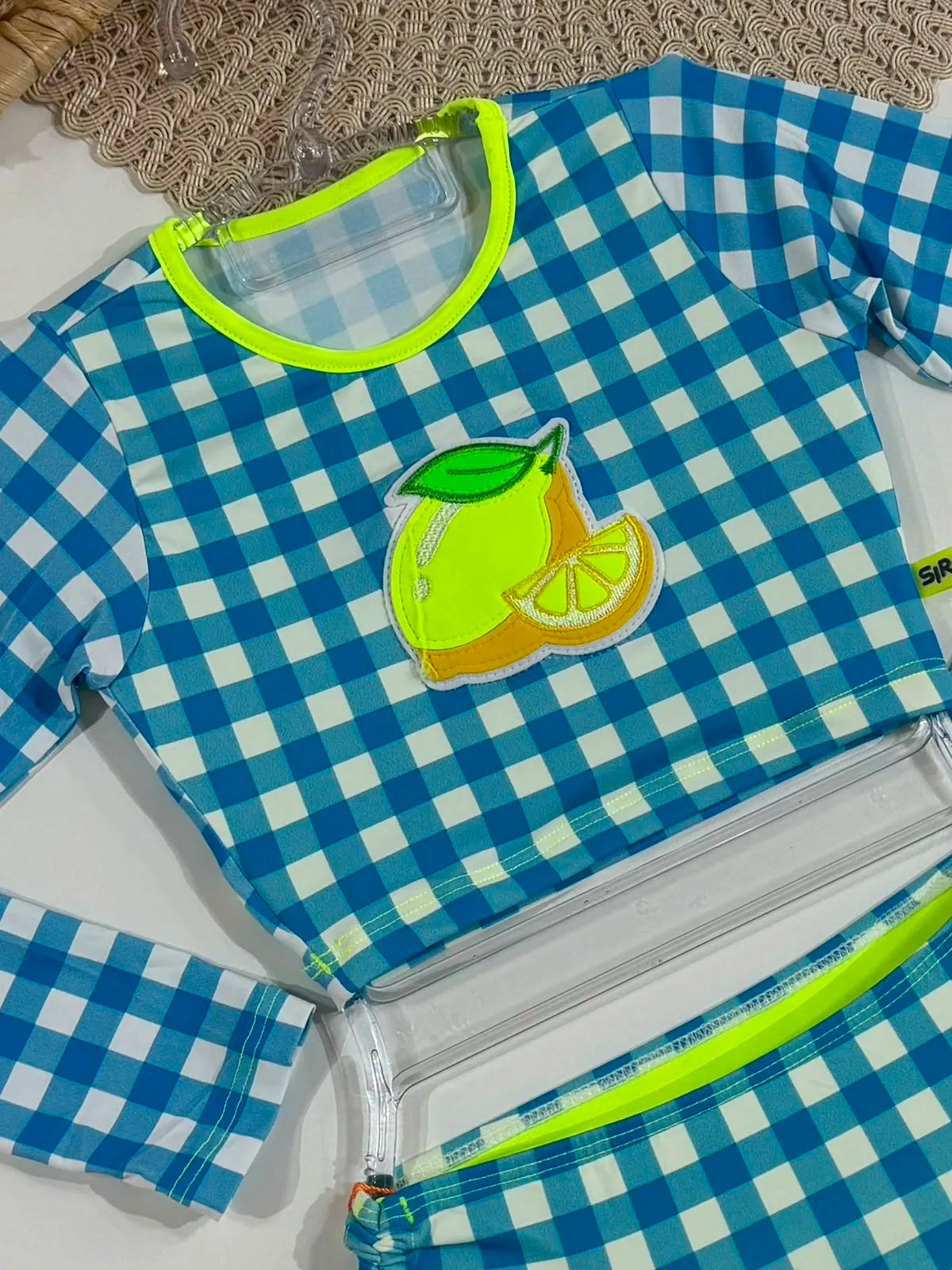 Biquíni Infantil Siri Kids Manga Longa Xadrez Azul Jessica Vichy Limão 43246