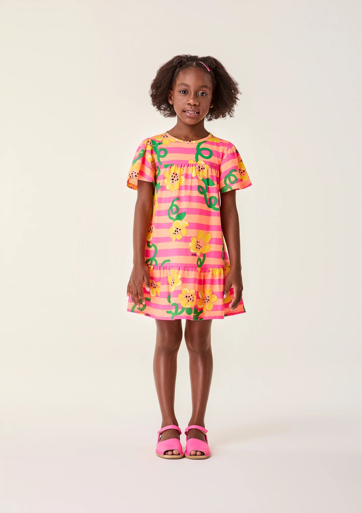 Vestido Infantil Bimbi Listrado Colorido Girassol
