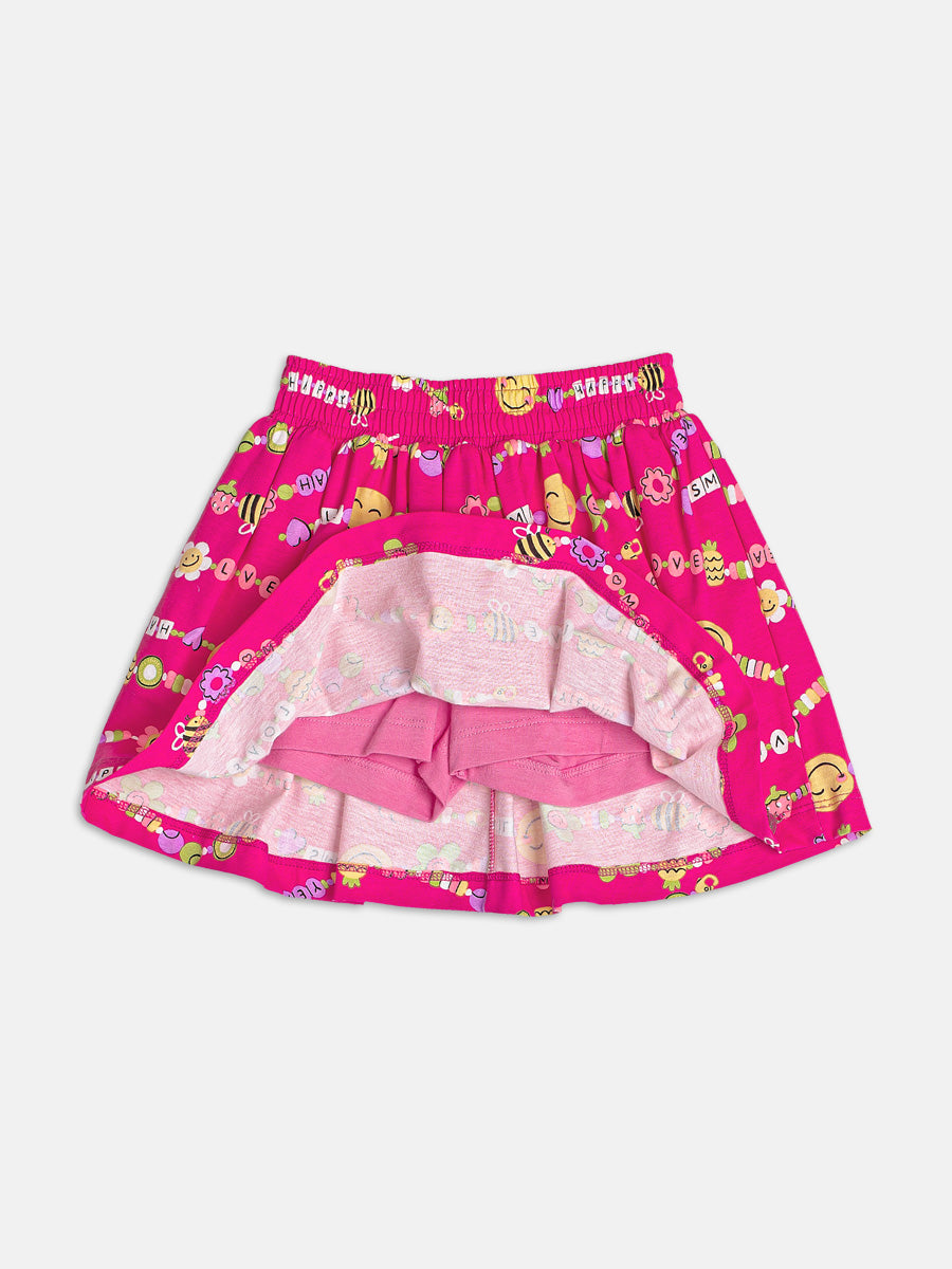 Conjunto Infantil Momi Verão com Saia Rosa e Blusa Branca Bolsinha Smile 3D