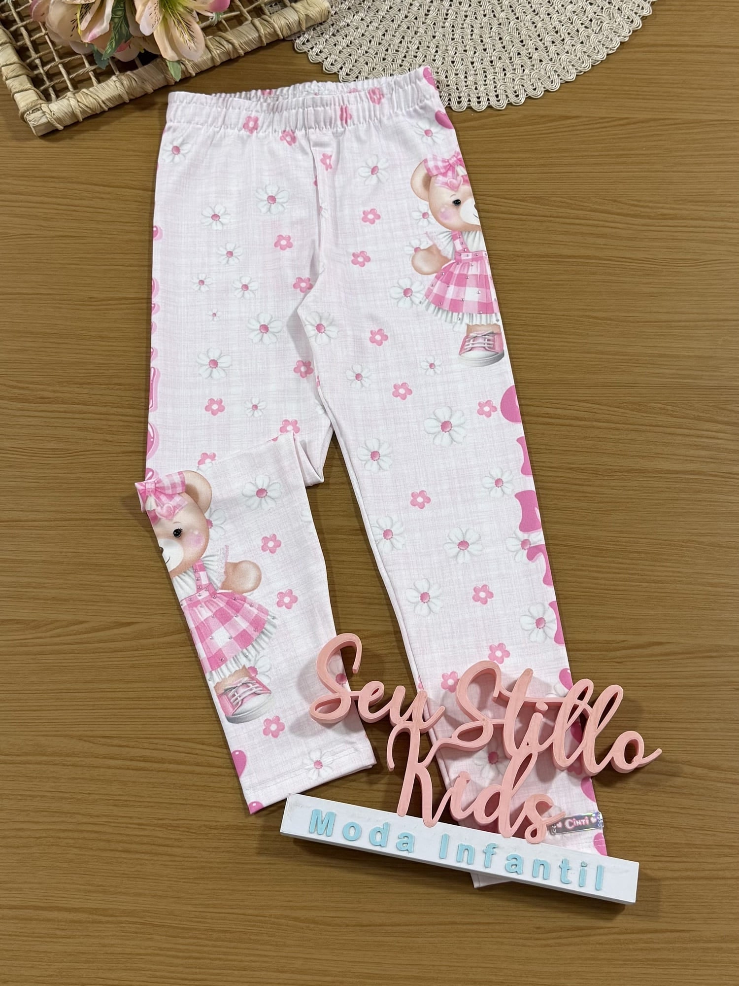 Calça Legging Infantil Cinti Verão Rosa Ursinha Trendy