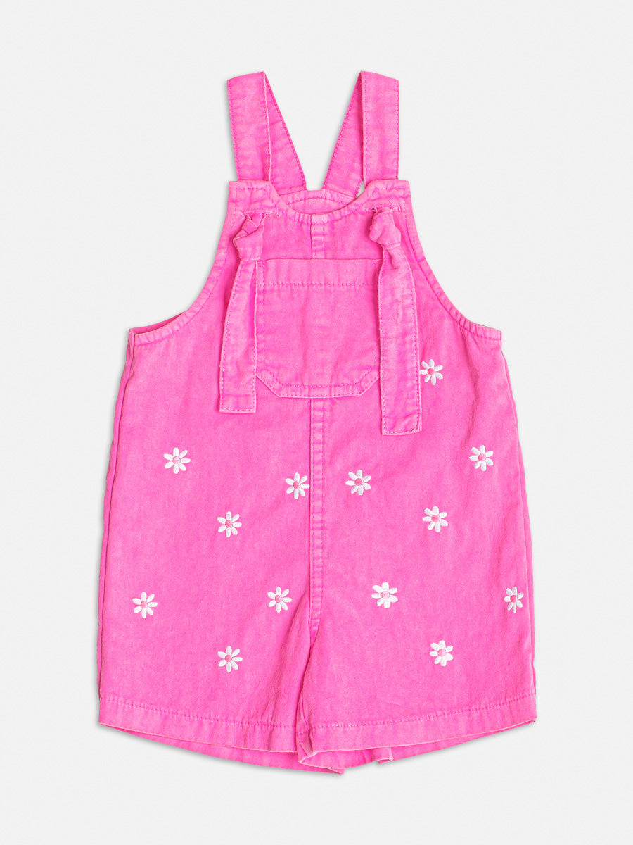 Jardineira Infantil Momi Verão Rosa Floral com Blusa Branca