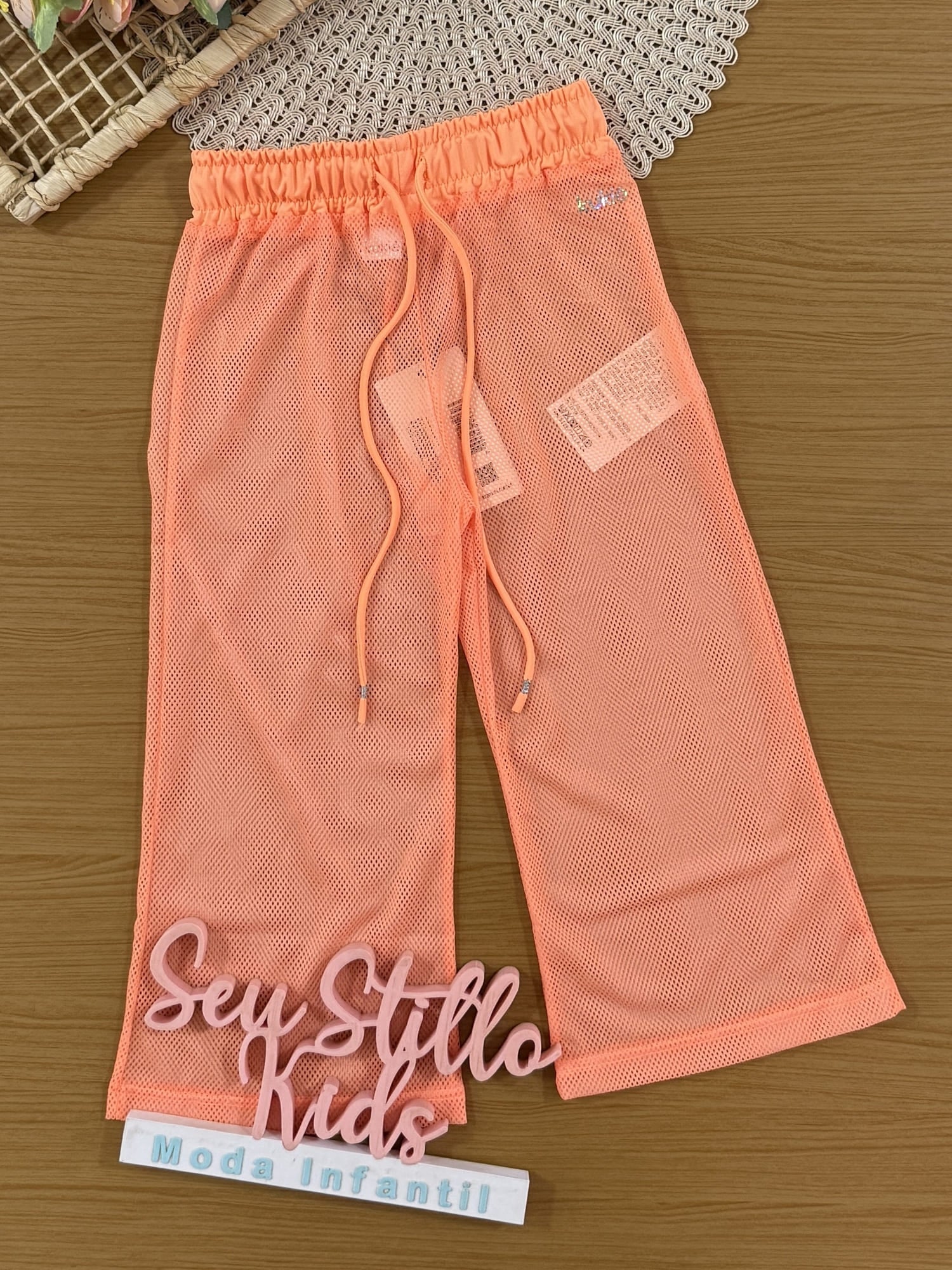 Calça Infantil Kukiê Verão Laranja Neon em Tela