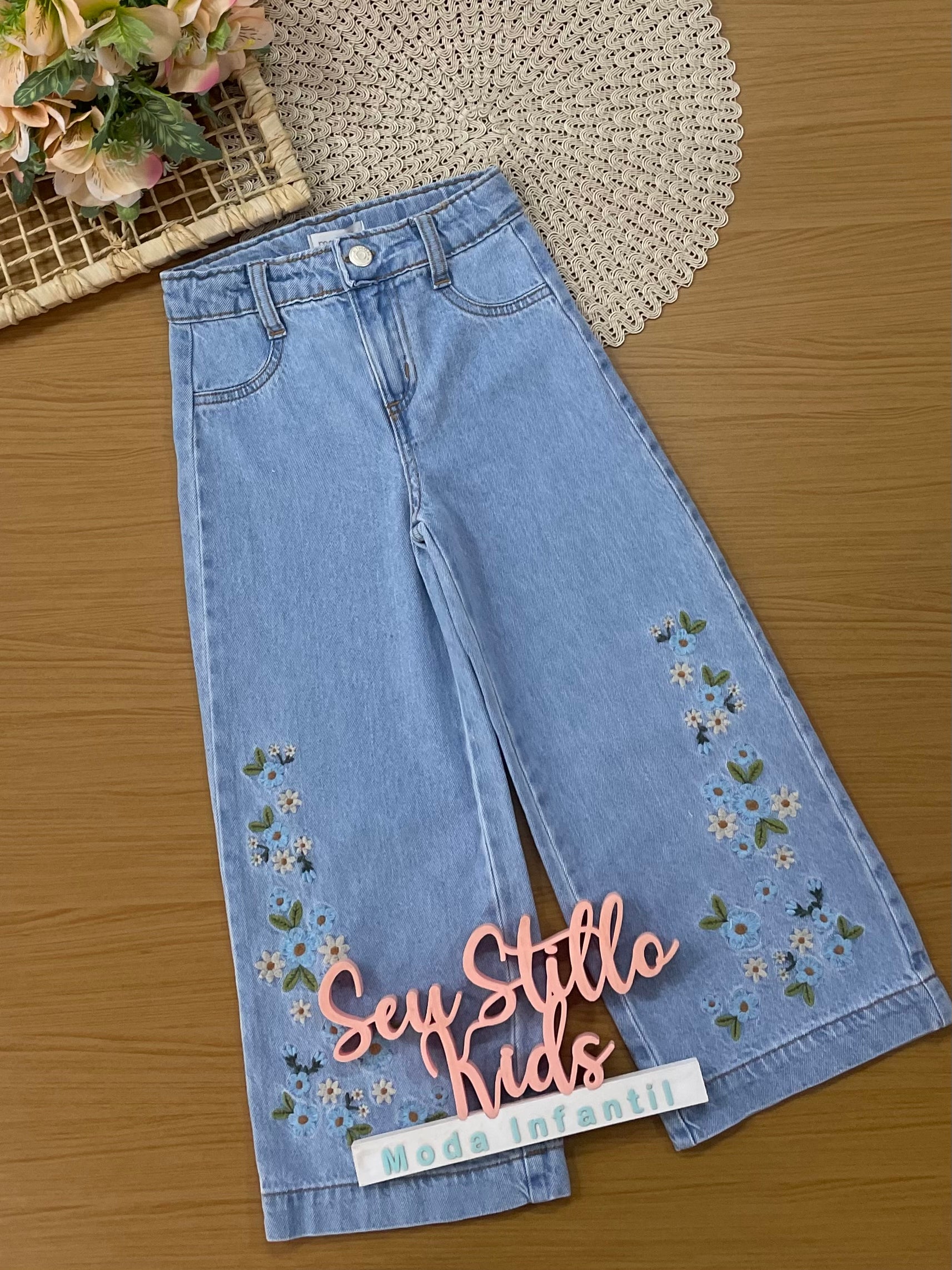 Calça Infantil Momi Inverno Jeans Floral
