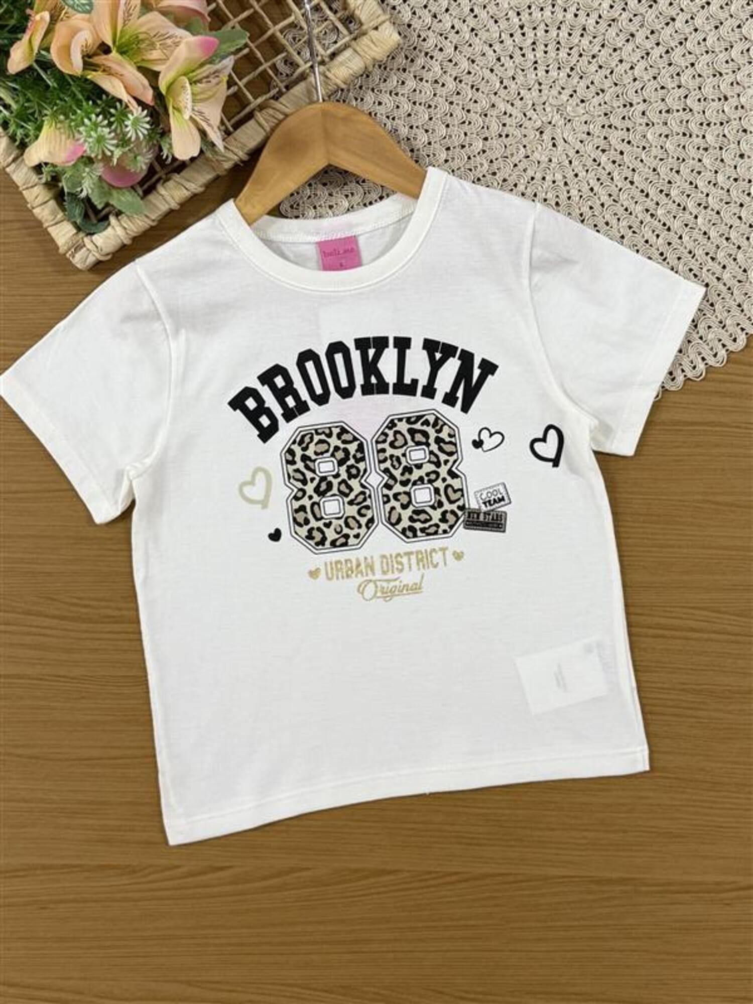 Conjunto Infantil Belime Verão com Saia Onça e Blusa Branca Brooklyn