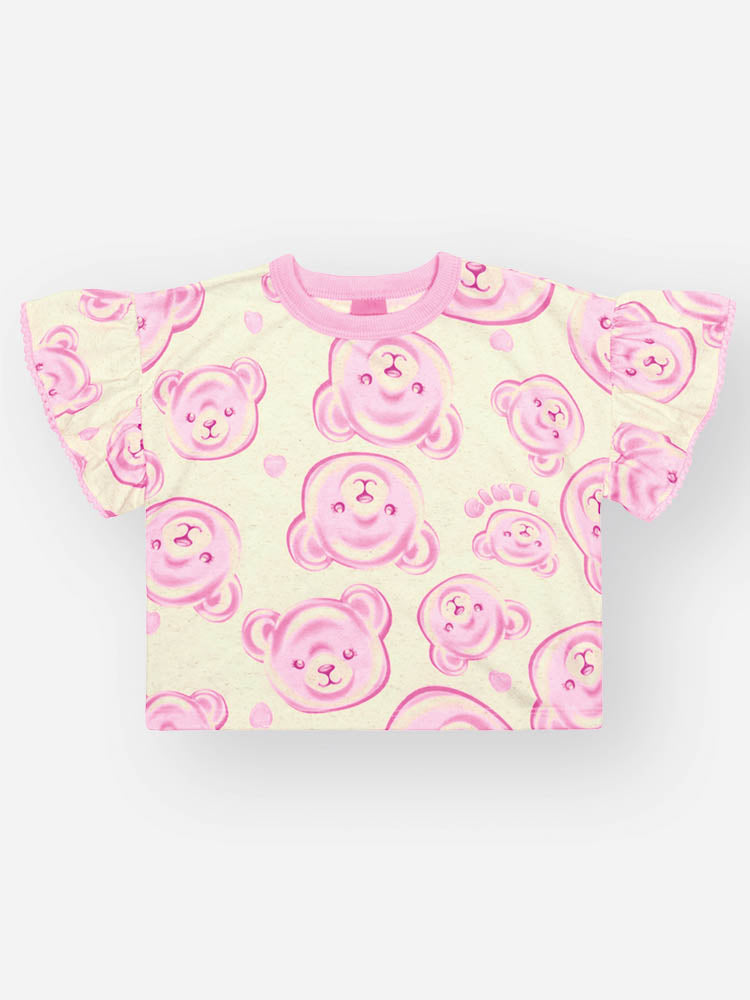 Conjunto Infantil Cinti Verão com Shorts e Blusa Rosa Ursinhas