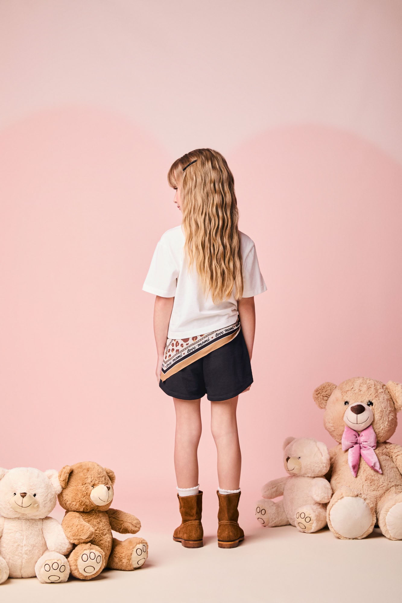 Conjunto Infantil Momi Inverno, Shorts Preto com Lenço e Blusa Manga Curta Fashion Girl