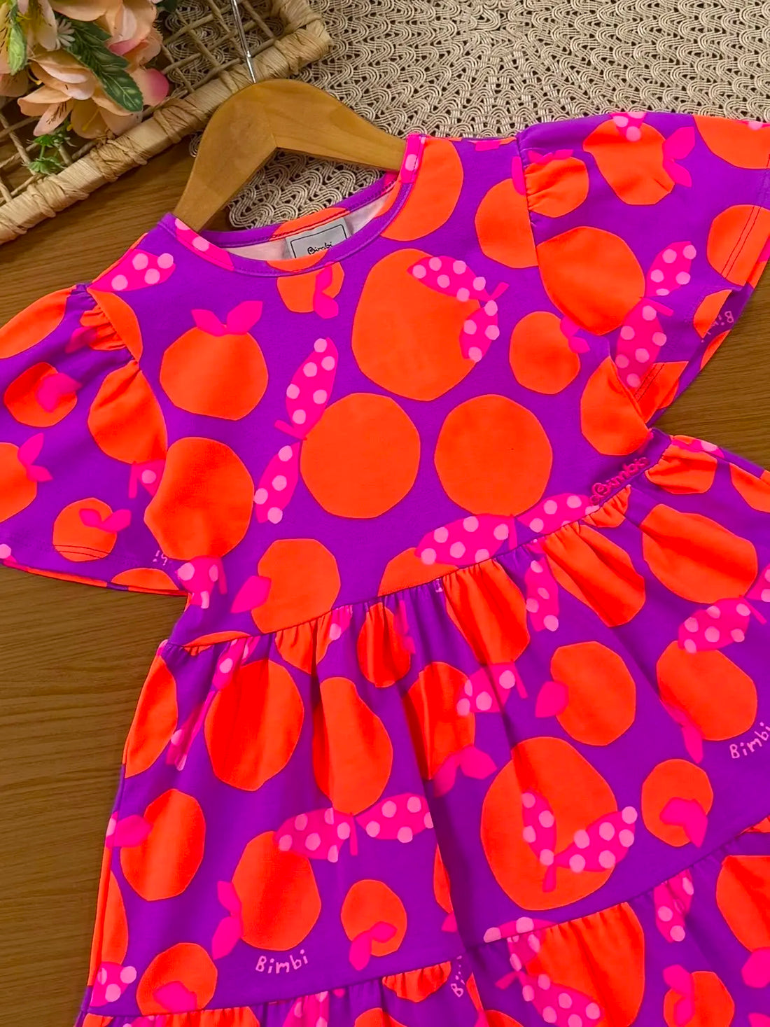 Vestido Infantil Bimbi Roxo Laranjinhas