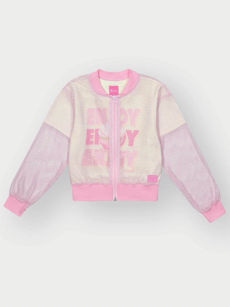 Conjunto Infantil Cinti Verão com Short-Saia, Blusa e Sobreposição em Tela Rosa Enjoy
