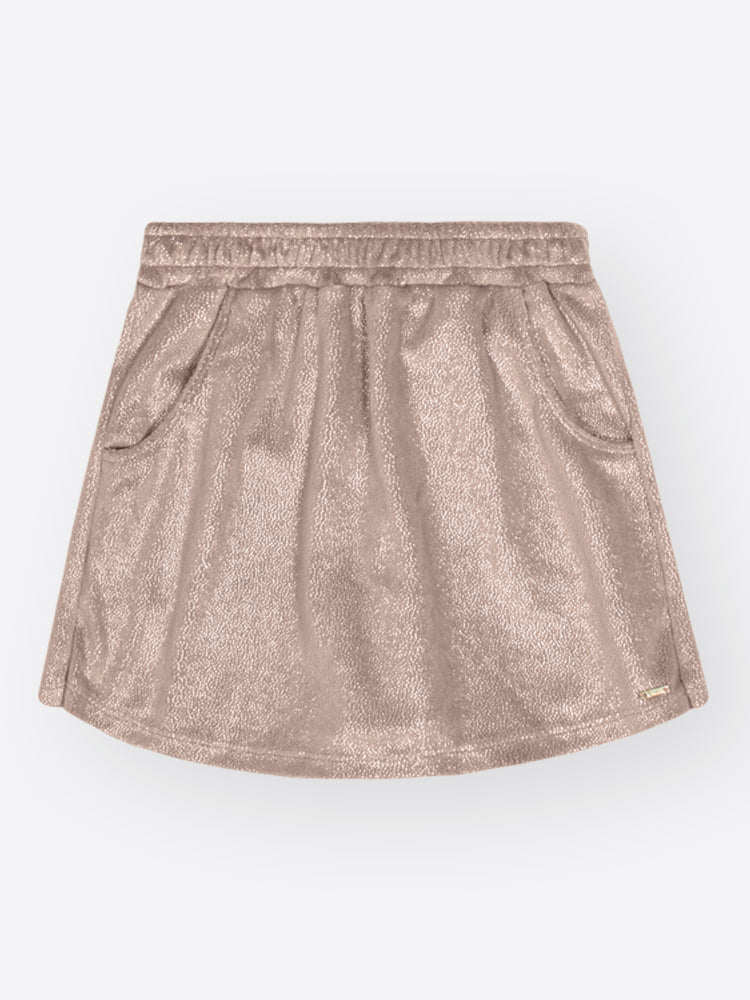 Conjunto Infantil Cinti Inverno com Shorts Saia Bege e Blusa Manga Longa Ursinha Flor