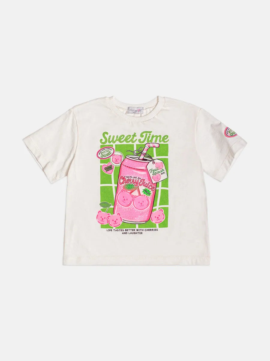 Blusa Infantil Menina Momi Branca Ursinhos Cereja Strass