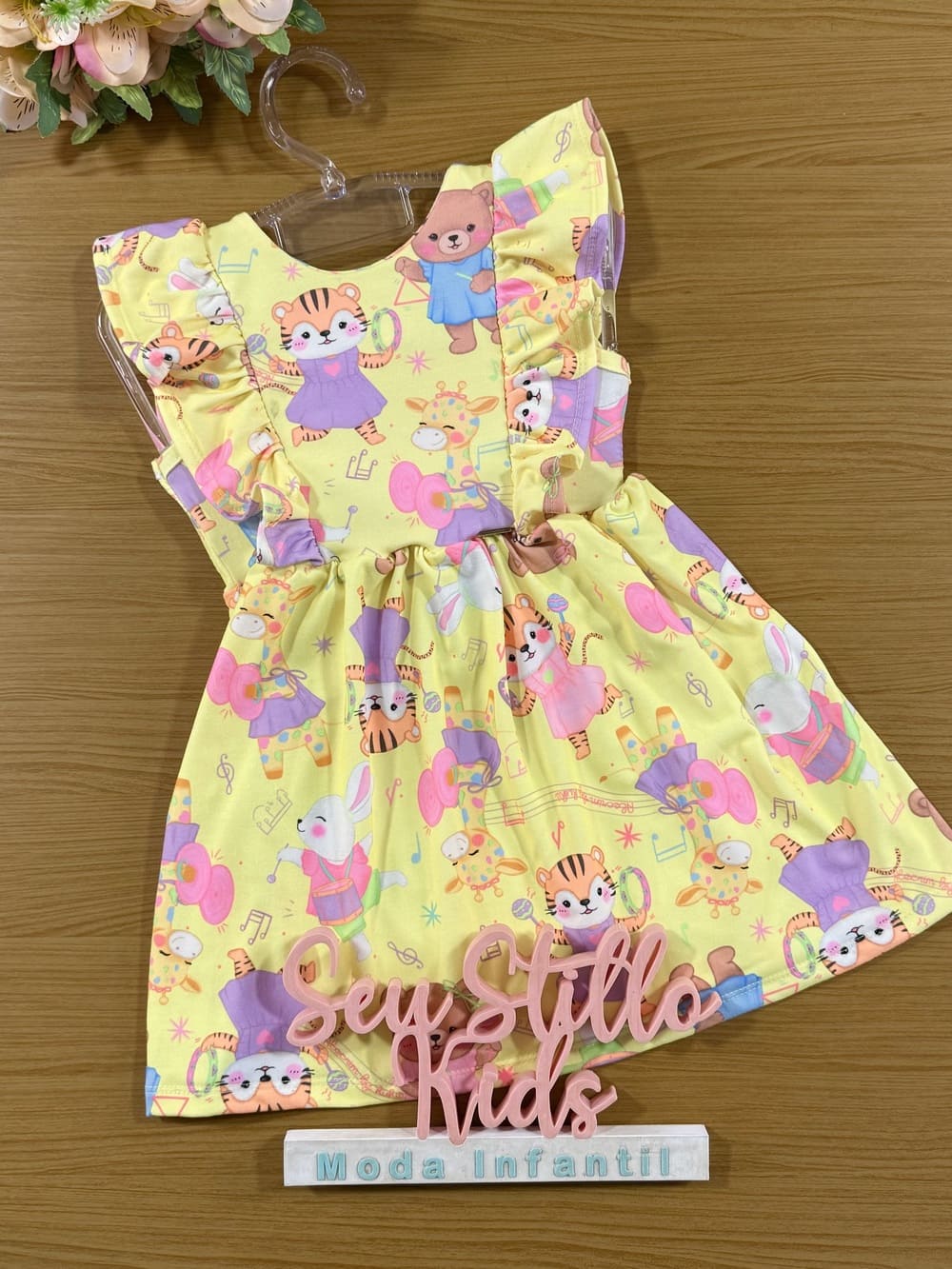 Vestido Infantil Kukie Alecrim Verão Amarelo Festa dos Animais