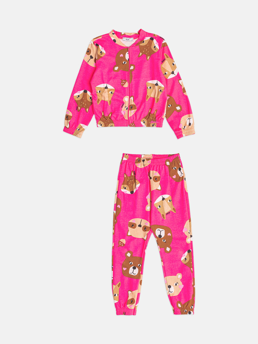 Conjunto Infantil Bimbi Inverno com Calça e Jaqueta Rosa Bichinhos
