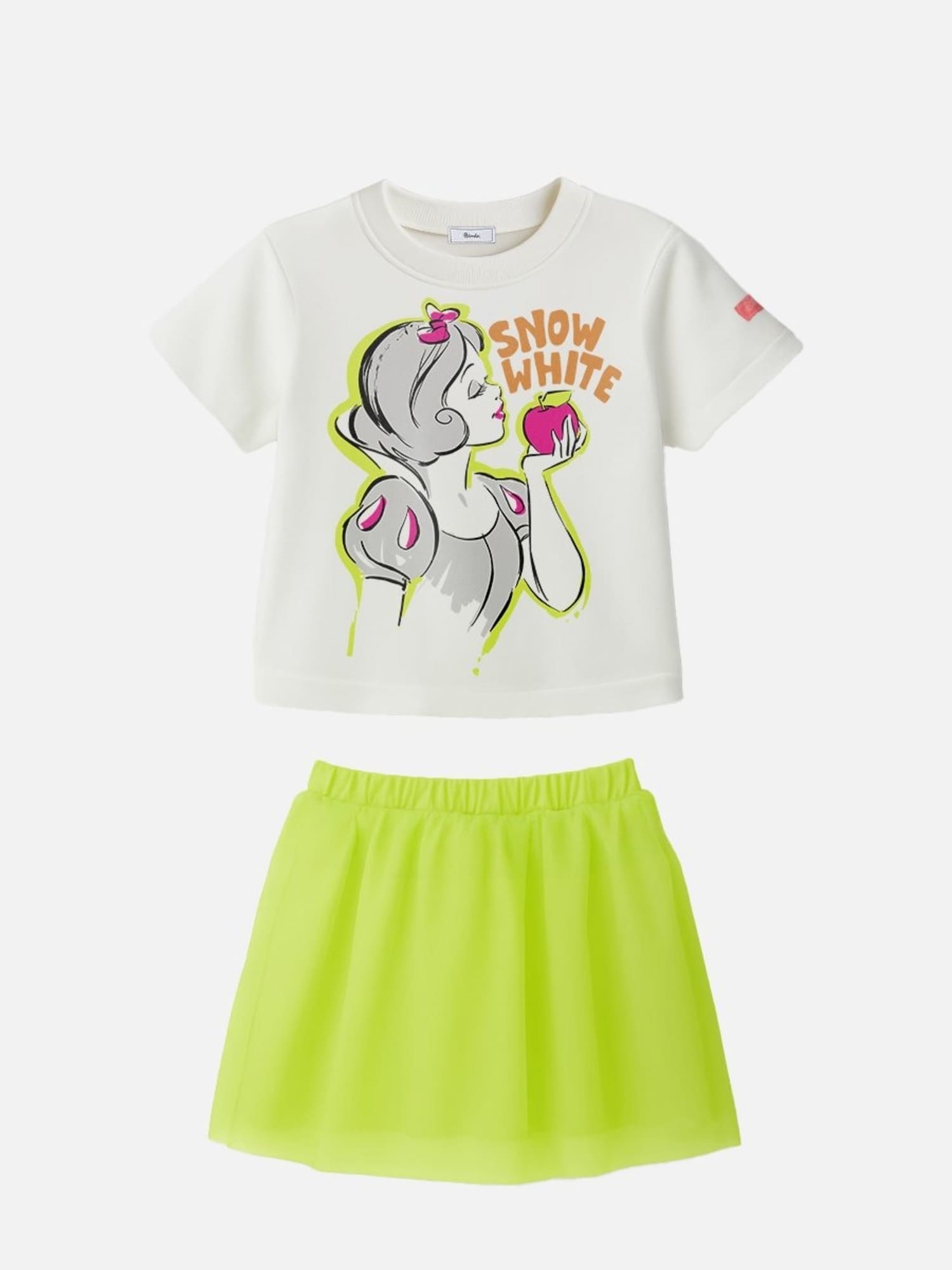 Conjunto Infantil Bimbi Verão com Saia em Tule Verde e Blusa Branca de Neve Disney