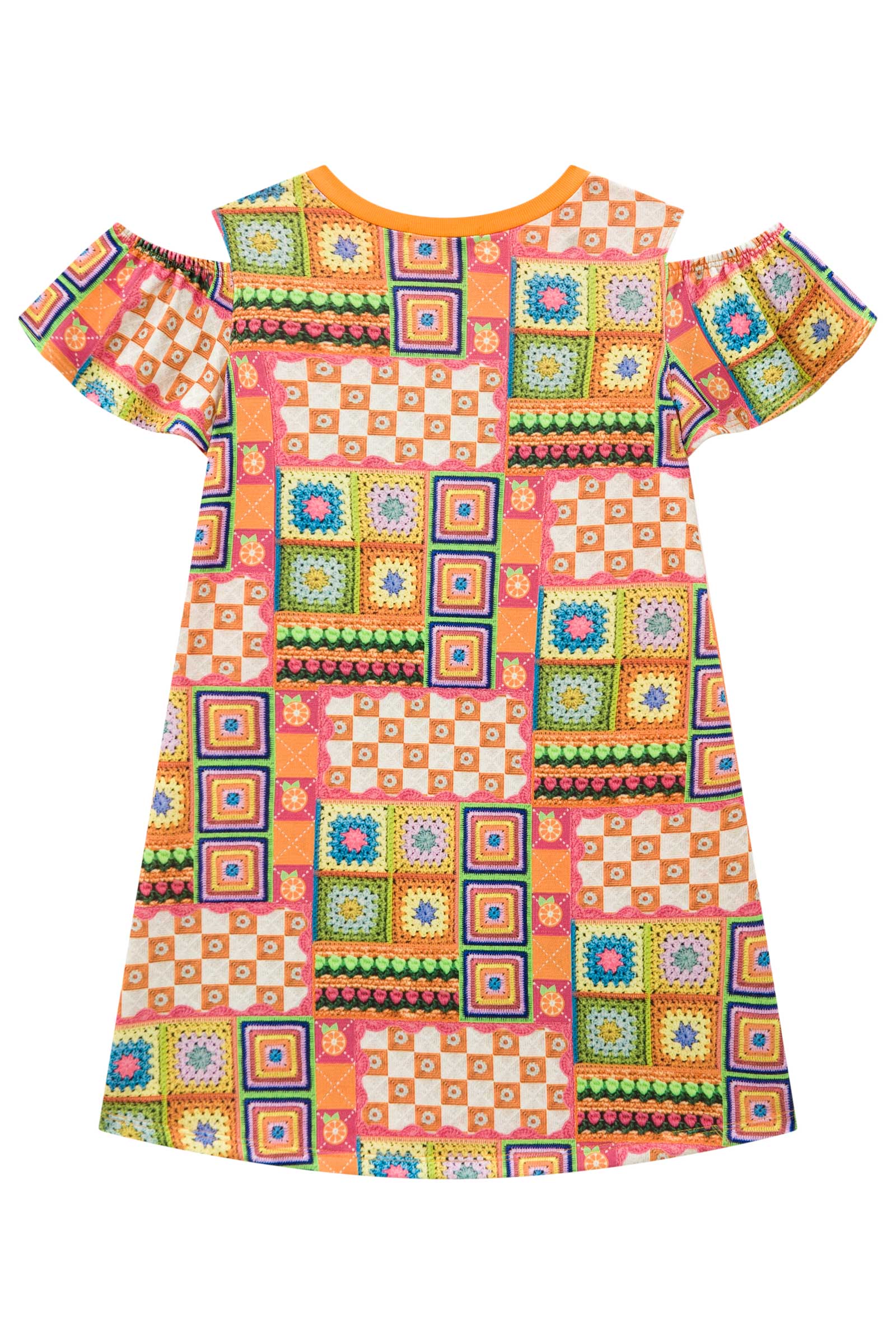 Vestido Infantil Kukie Verão Laranja Gatinha