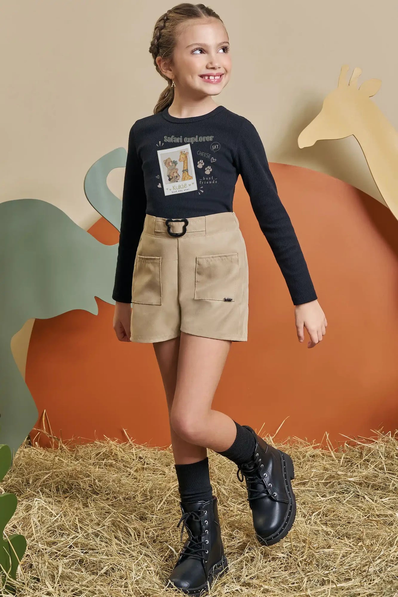 Conjunto Infantil Kukiê Inverno com Shorts e Blusa Manga Longa Safari Explorer