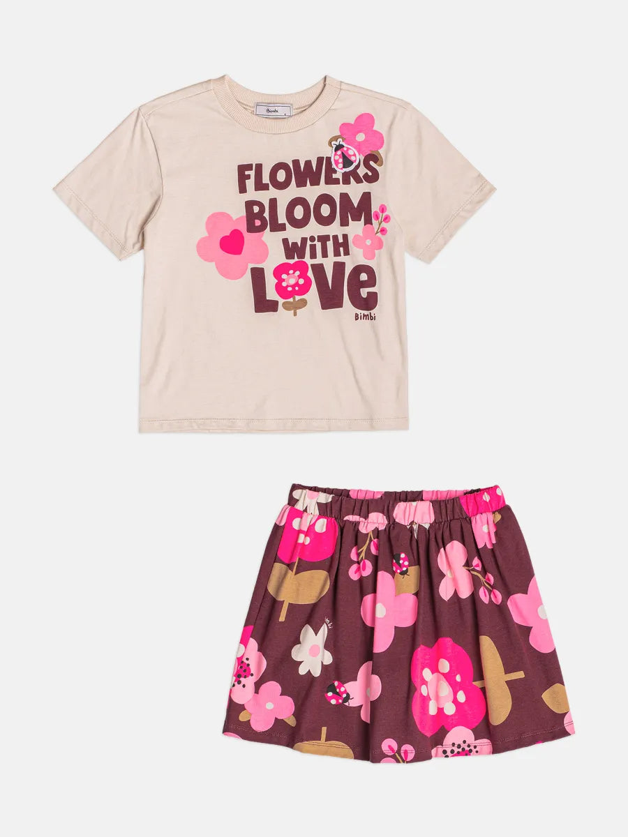Conjunto Infantil Bimbi Inverno com Saia e Blusa Manga Flowers