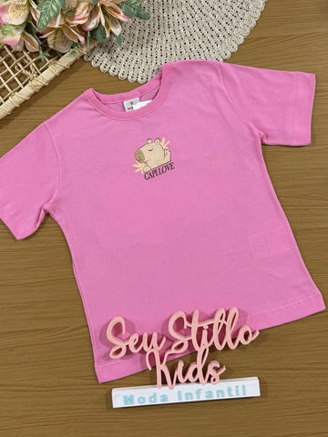 Blusa Infantil Brandili Rosa Capivara Love