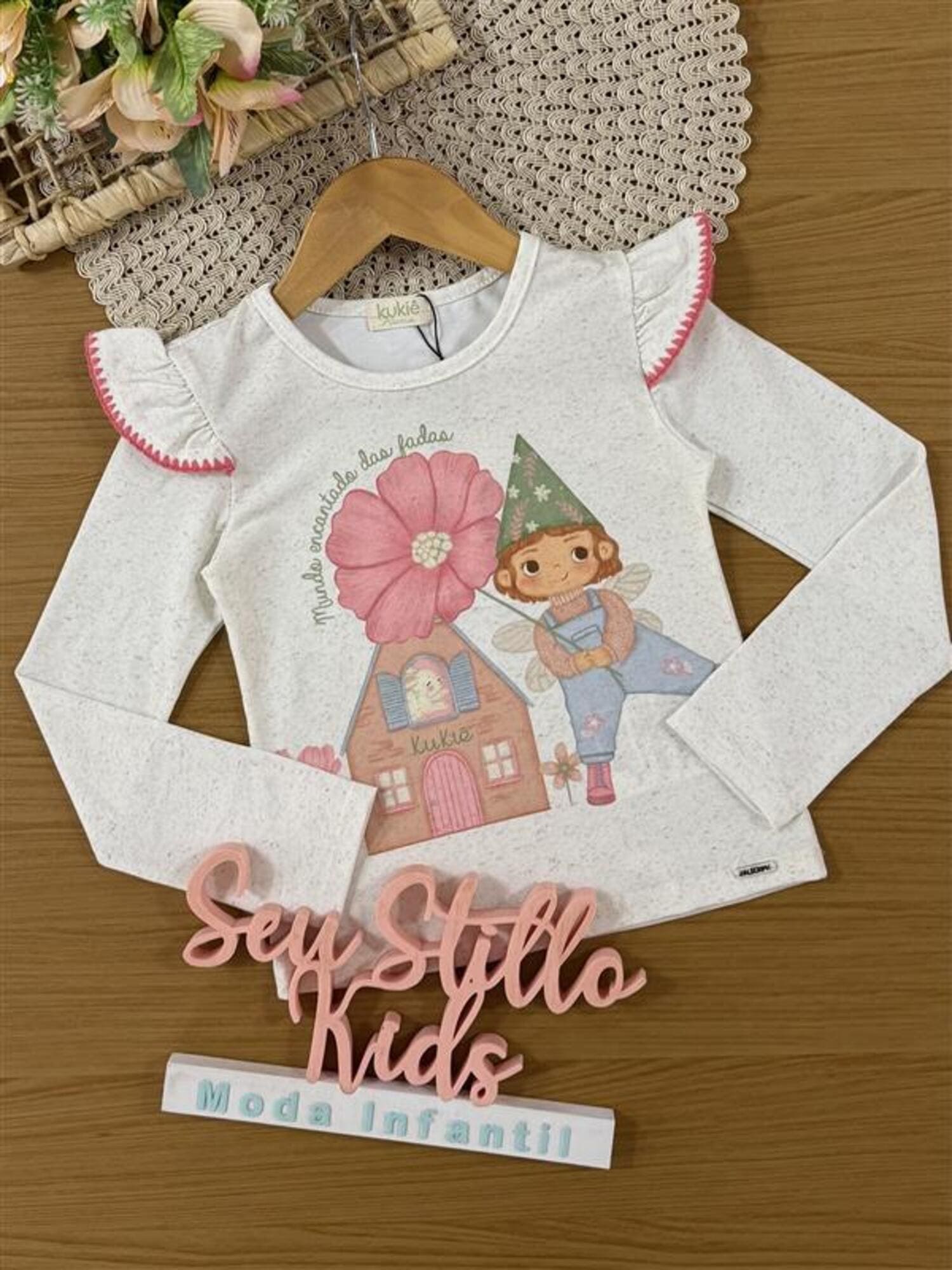 Blusa Infantil Kukiê Inverno Manga Longa Off White Fadinha