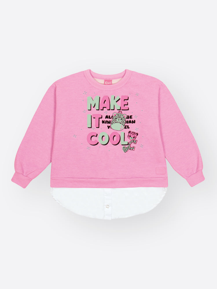 Conjunto Infantil Cinti Inverno com Calça Legging Preta e Moletom Rosa Make It Cool
