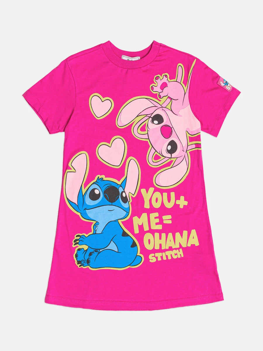 Vestido Infantil Bimbi Inverno Rosa Stitch e Angel Disney