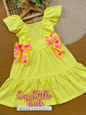 Vestido Infantil Momi Amarelo com Lacinho Corções