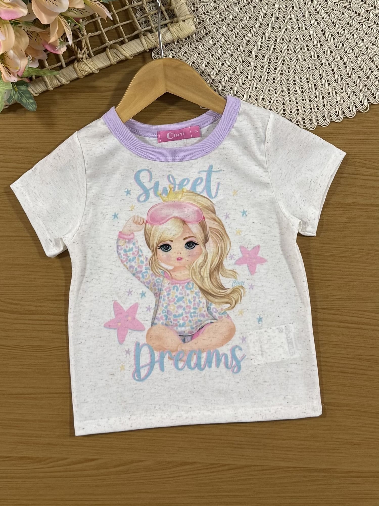 Pijama Infantil Cinti Verão com Shorts e Blusa Off White Princesa