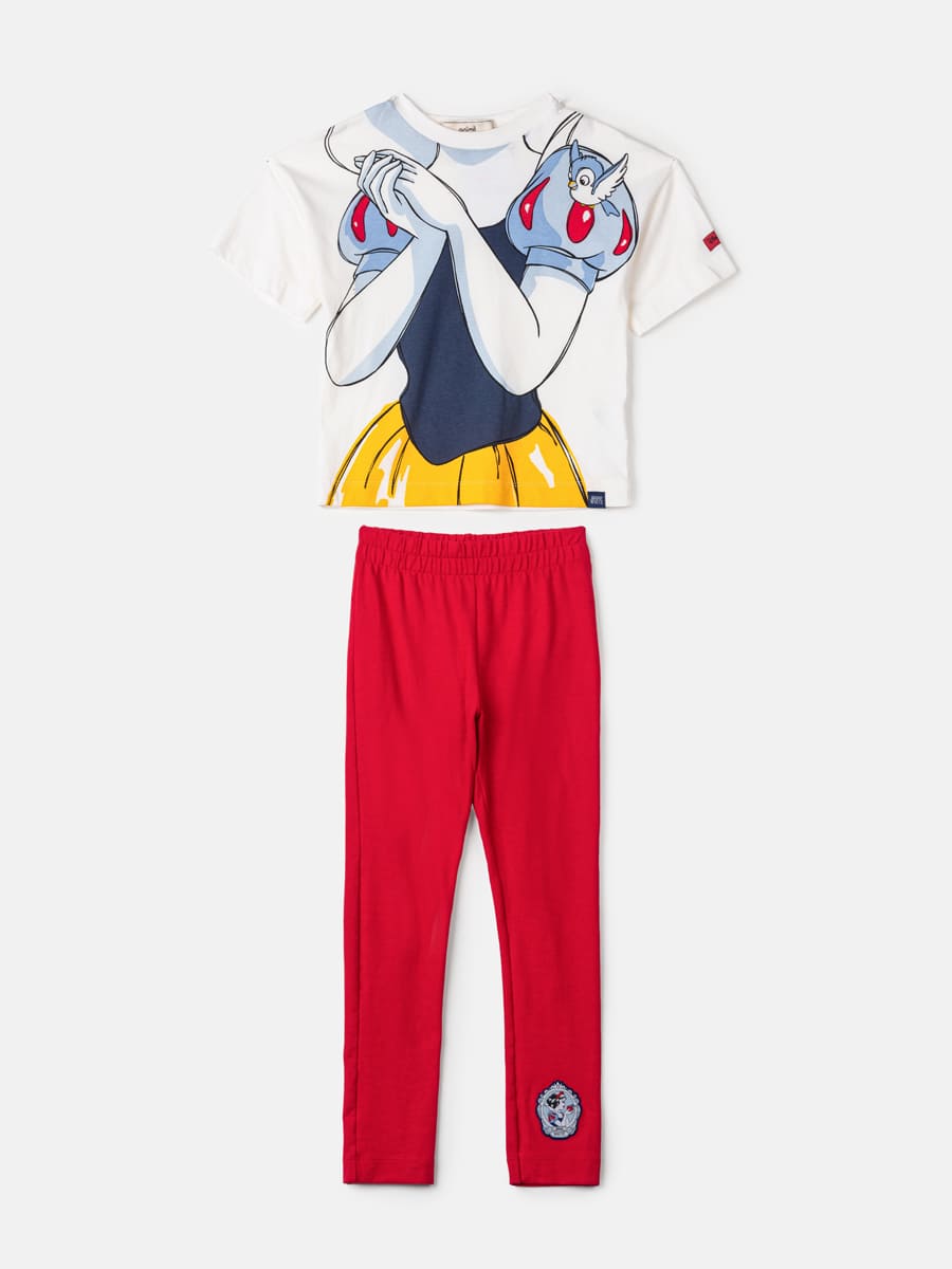 Conjunto Infantil Animê Calça Legging Blusa Manga Curta e Capa Branca de Neve Disney