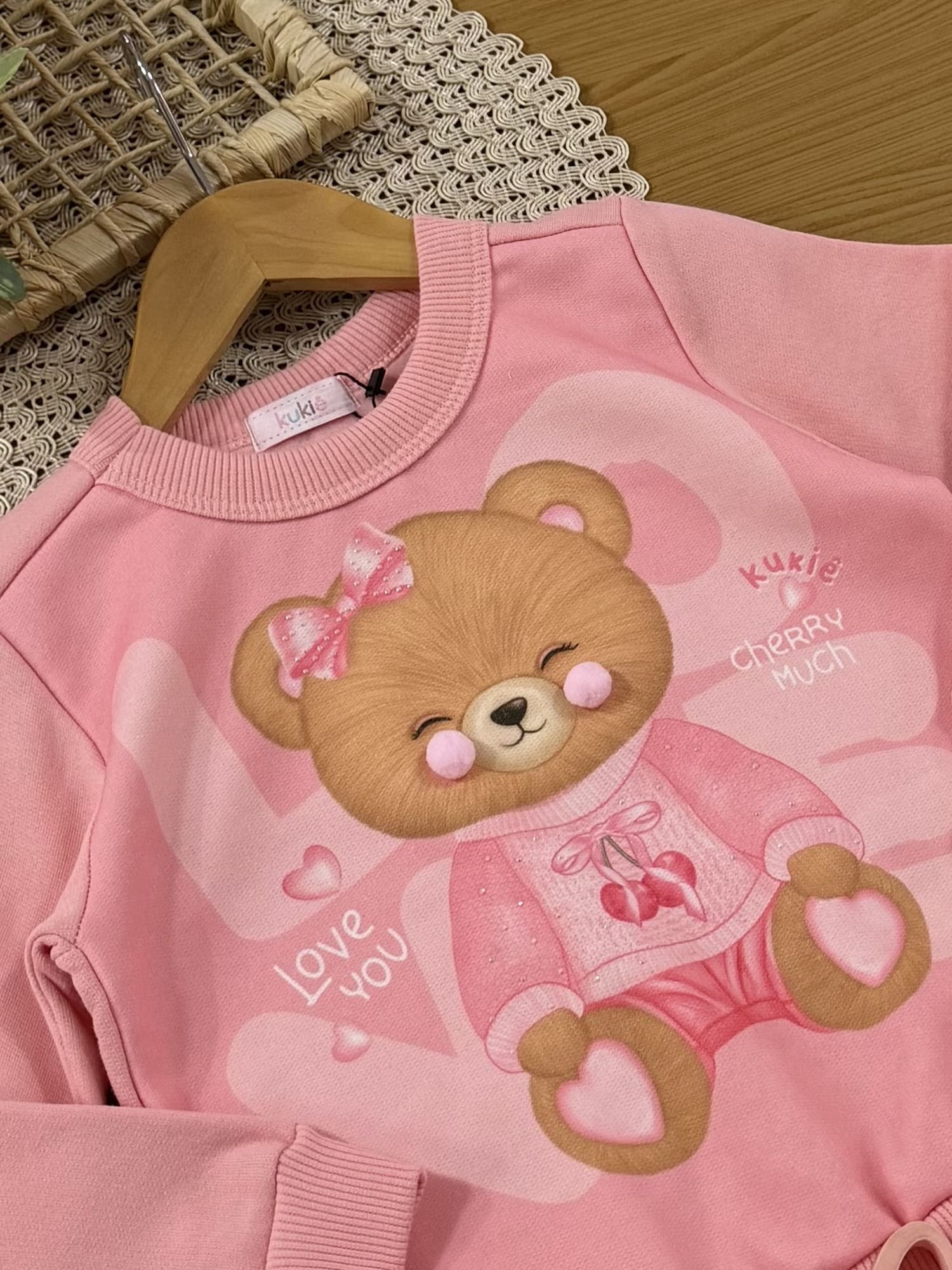 Casaco Infantil Kukiê Inverno Flanelado Rosa Ursinha
