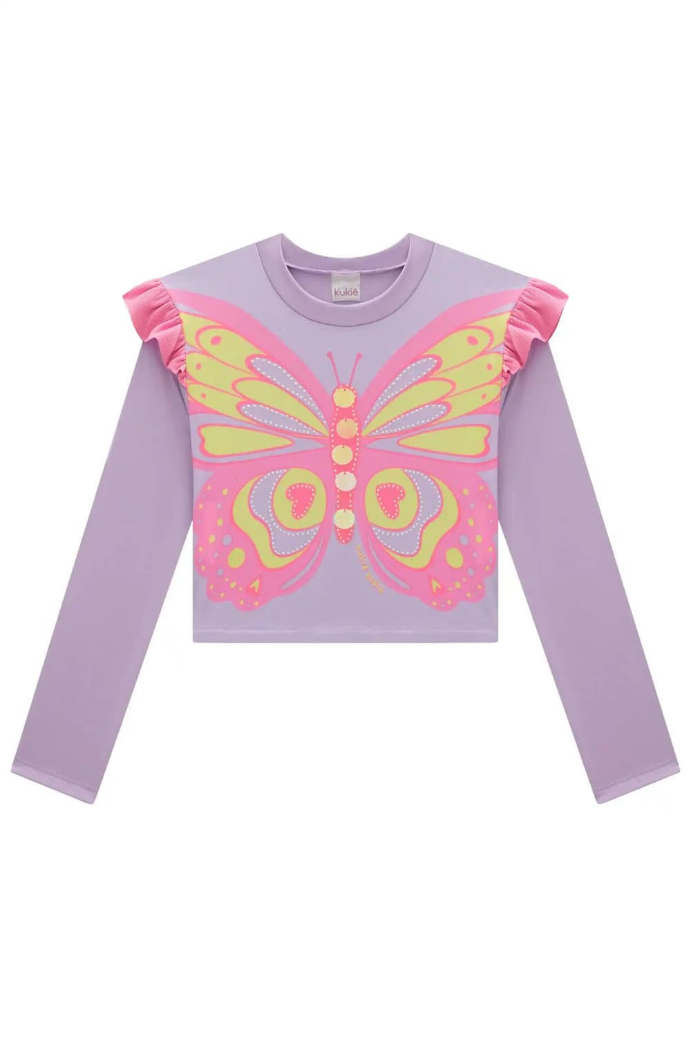 Biquíni Infantil Kukiê Verão com Blusa Manga Longa Lilás Borboleta