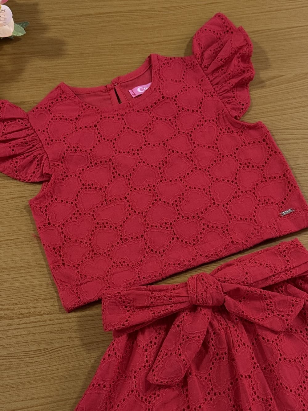 Conjunto Infantil Cinti Verão Com Saia e Blusa Vermelha Laise Natal