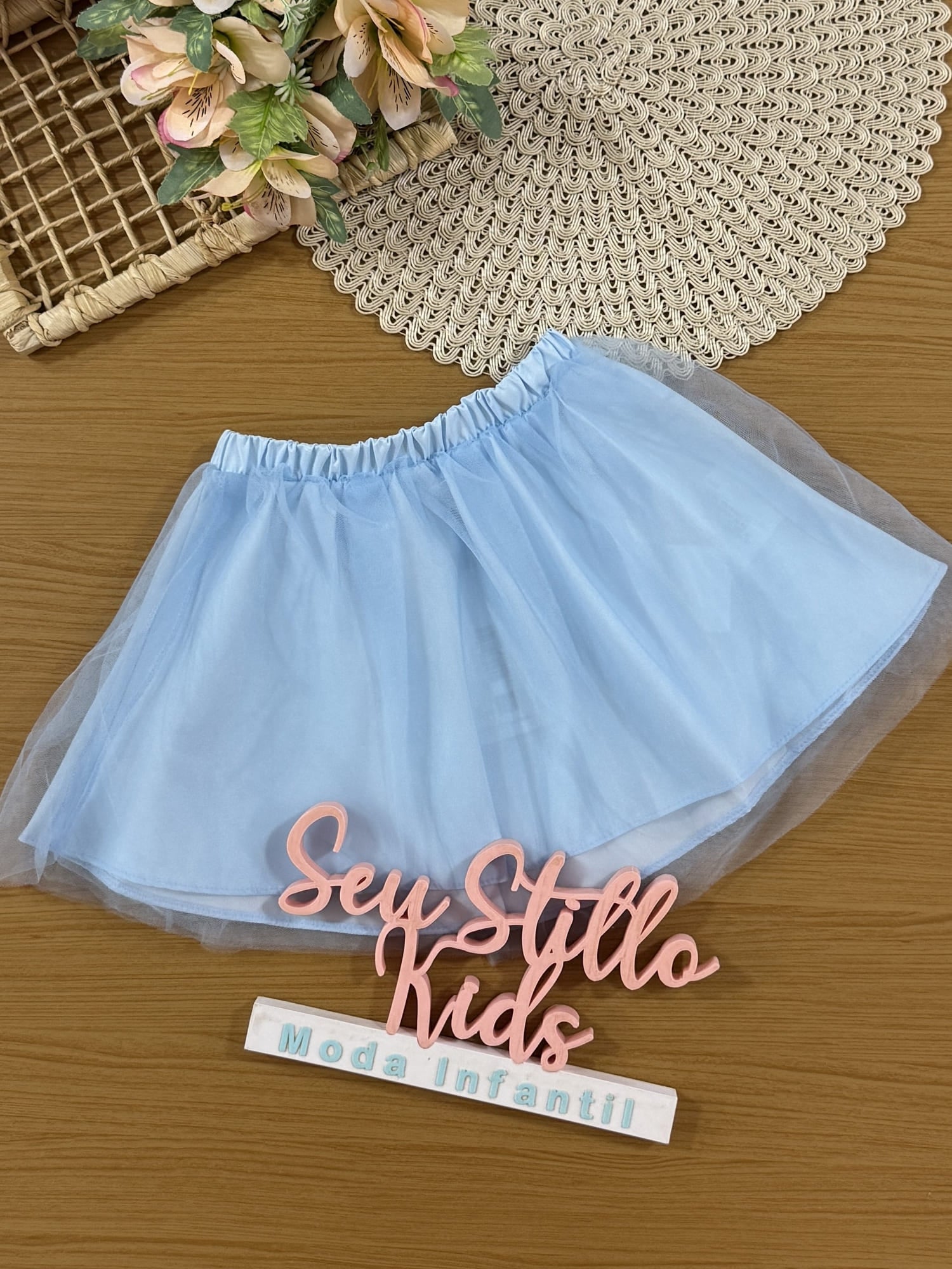Saia Infantil Kukiê Verão em Tule Azul
