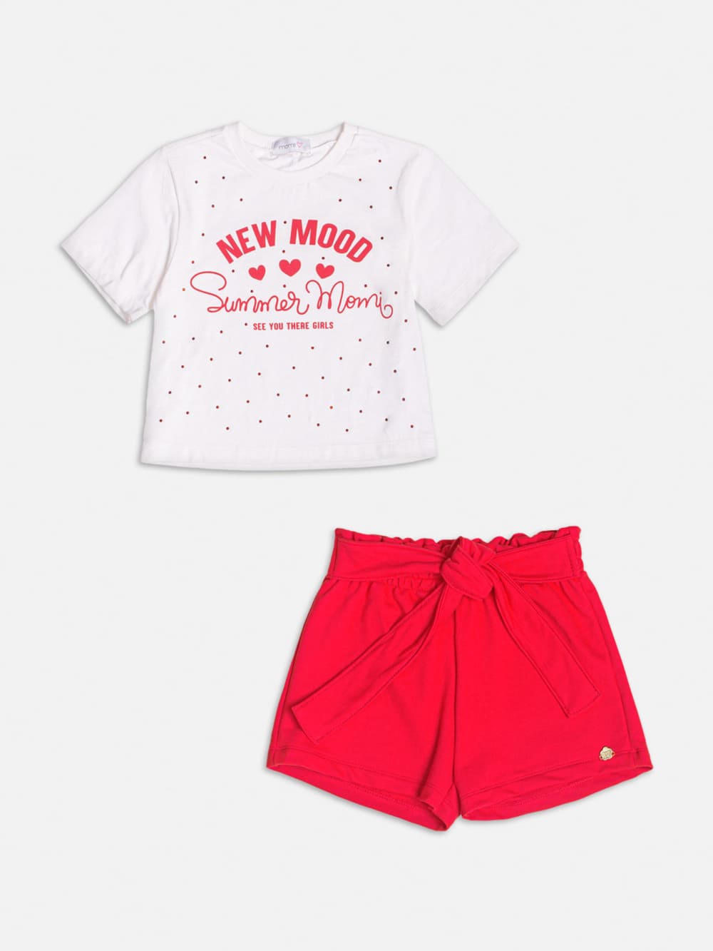 Conjunto Infantil Momi Verão Shorts Vermelho e Blusa Summer