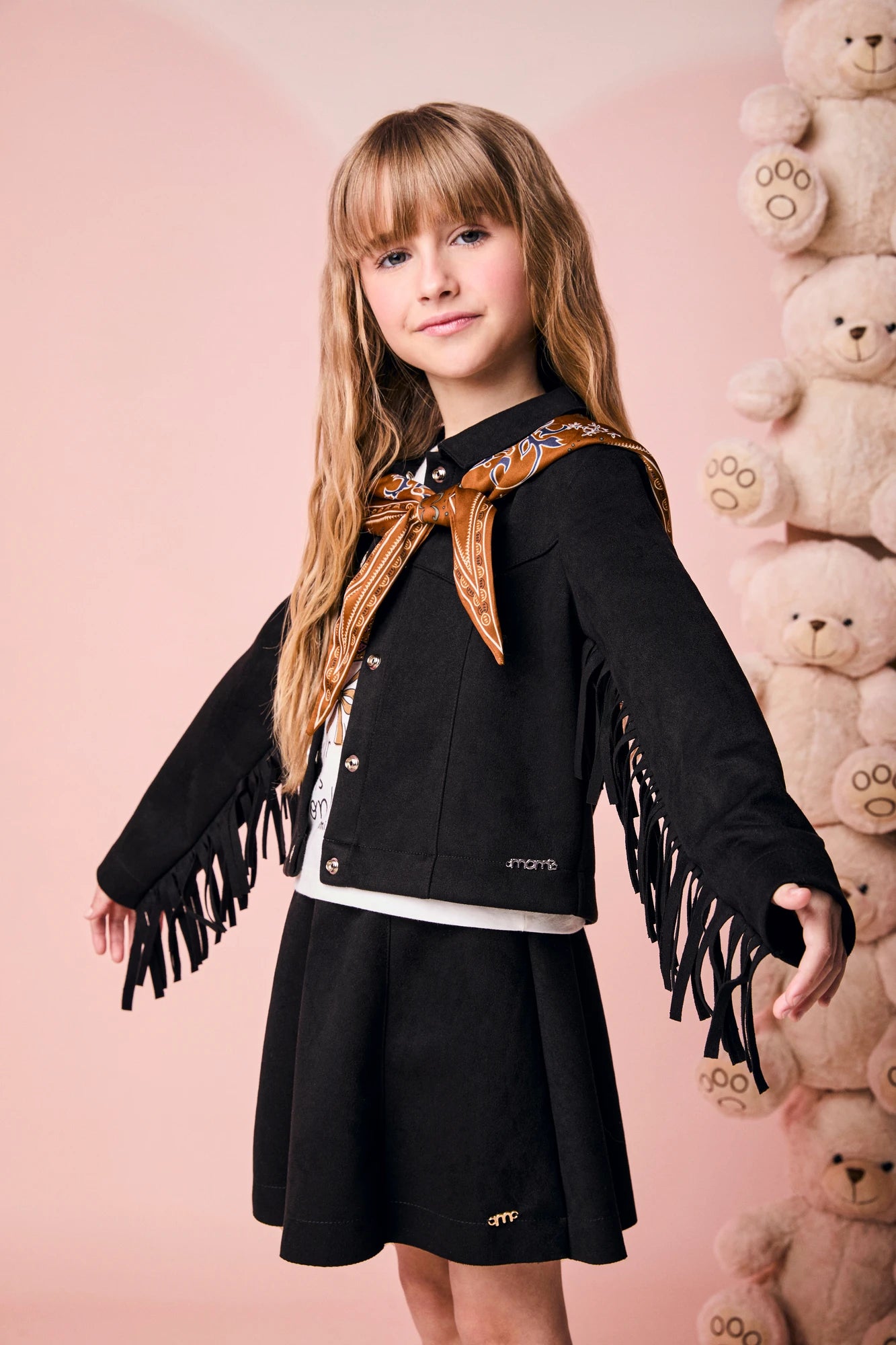 Jaqueta Infantil Momi Inverno Preta com Franjas Country