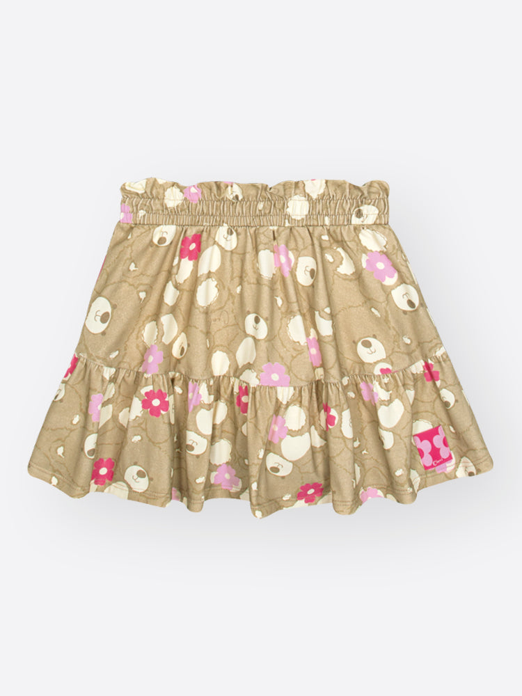 Conjunto Infantil Cinti Inverno com Saia Bege e Blusa Manga Longa Ursinha Happiness