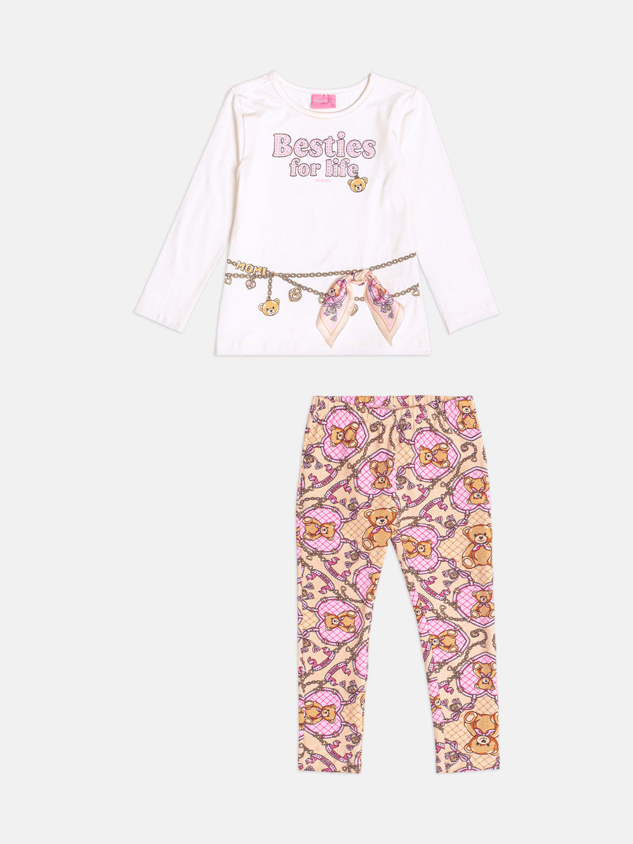 Conjunto Infantil Momi Inverno com Calça Legging e Blusa Branca Besties For Life