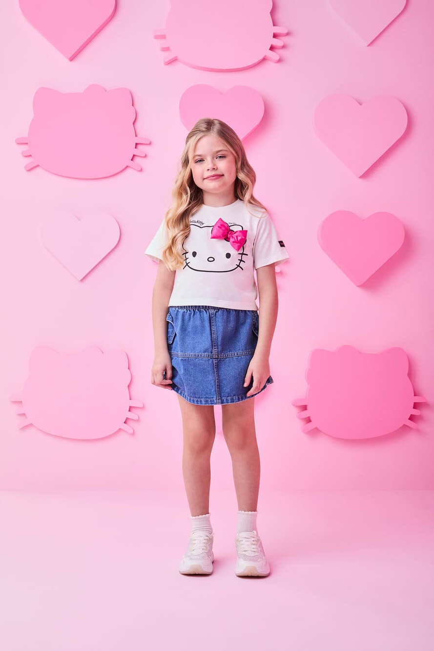 Blusa Infantil Momi Verão Hello Kitty Laço