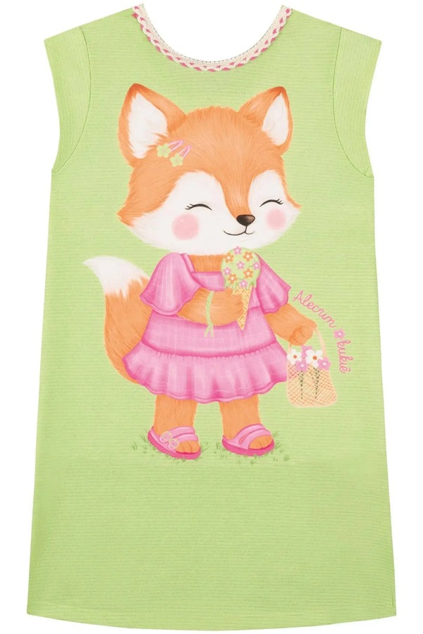 Vestido Infantil Kukiê Verão Verde Raposinha