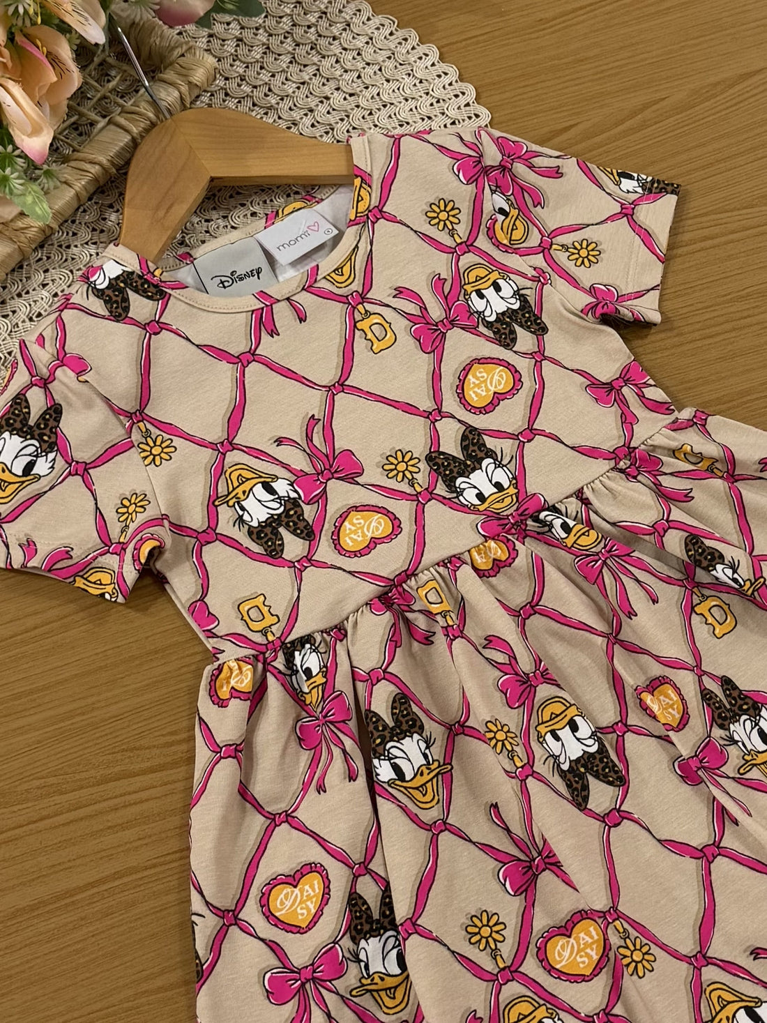 Vestido Infantil Momi Inverno Bege Lacinhos Daisy Disney