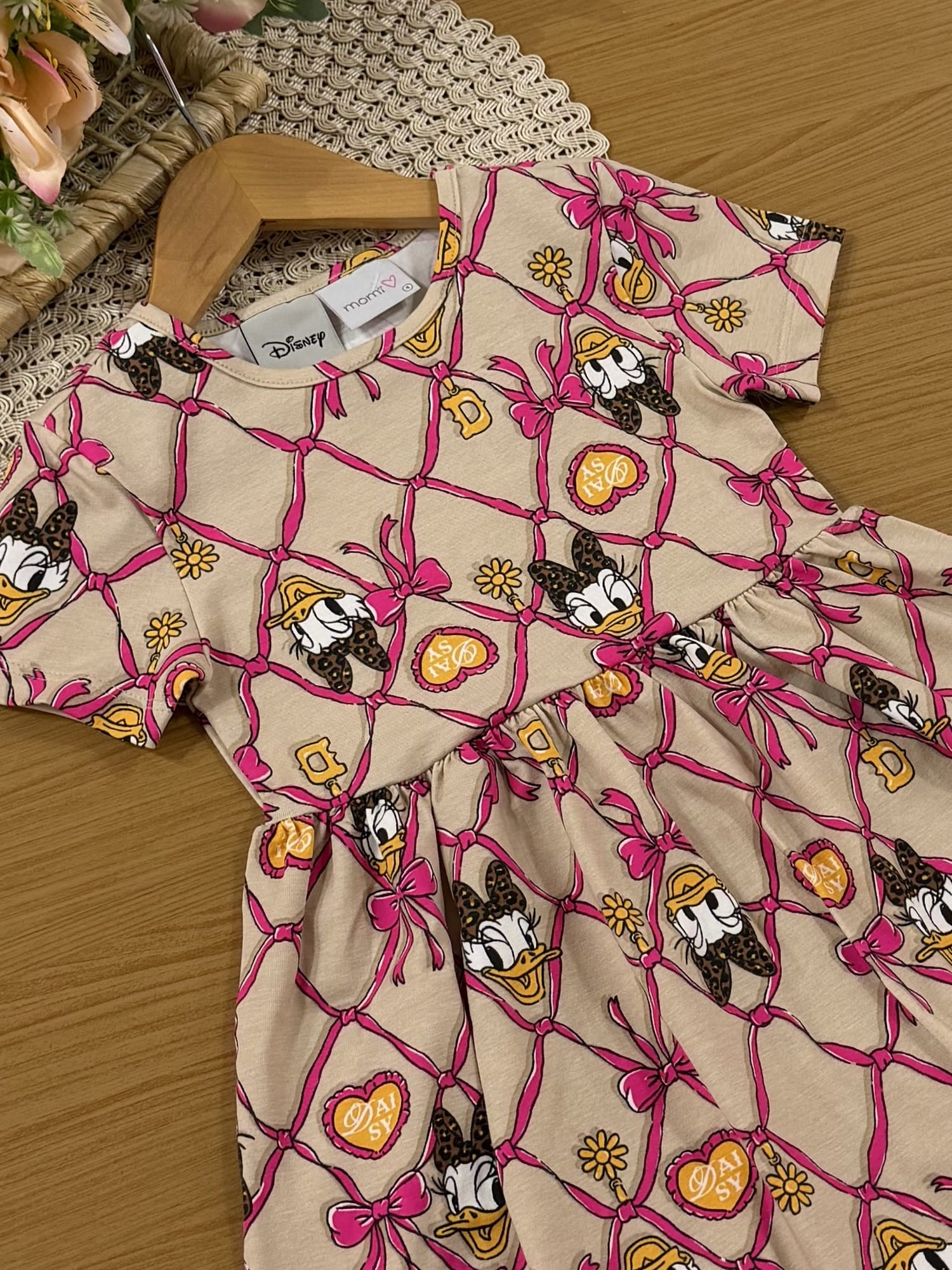 Vestido Infantil Momi Inverno Bege Lacinhos Daisy Disney