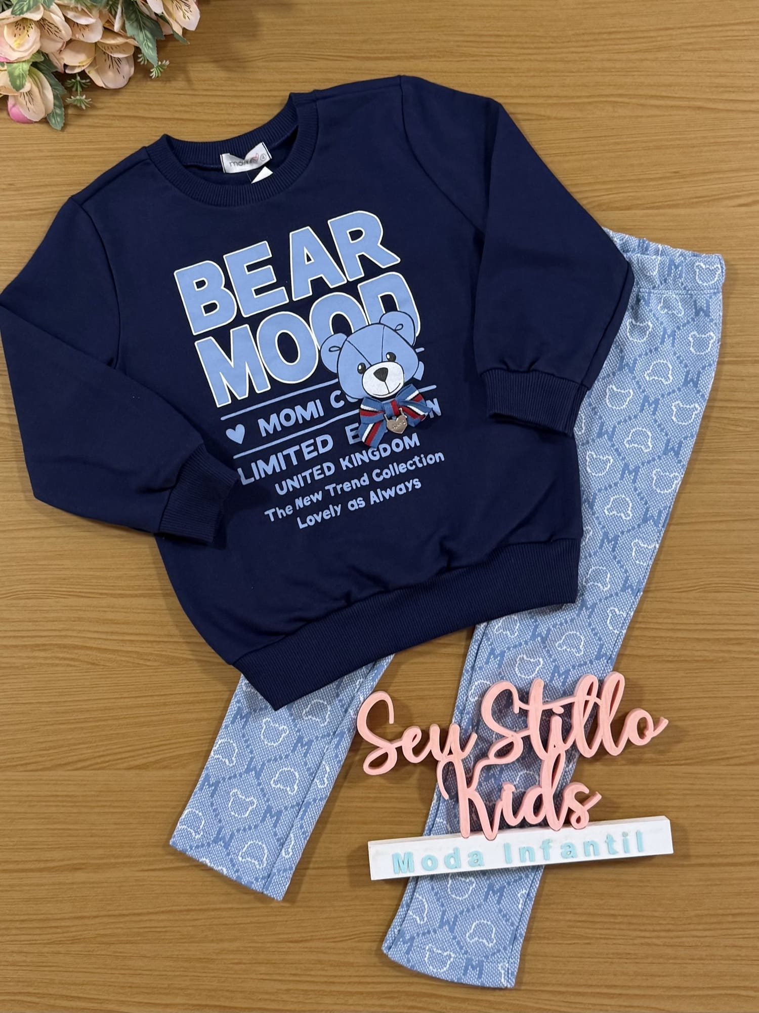 Conjunto Infantil Momi Inverno com Calça e Casaco Azul Marinho Ursinho