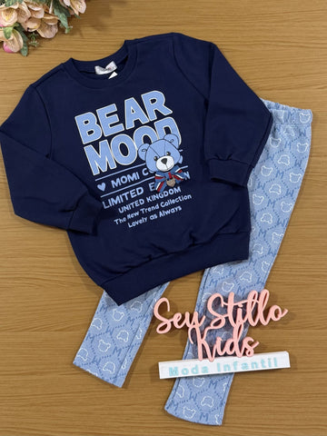 Conjunto Infantil Momi Inverno com Calça e Casaco Azul Marinho Ursinho