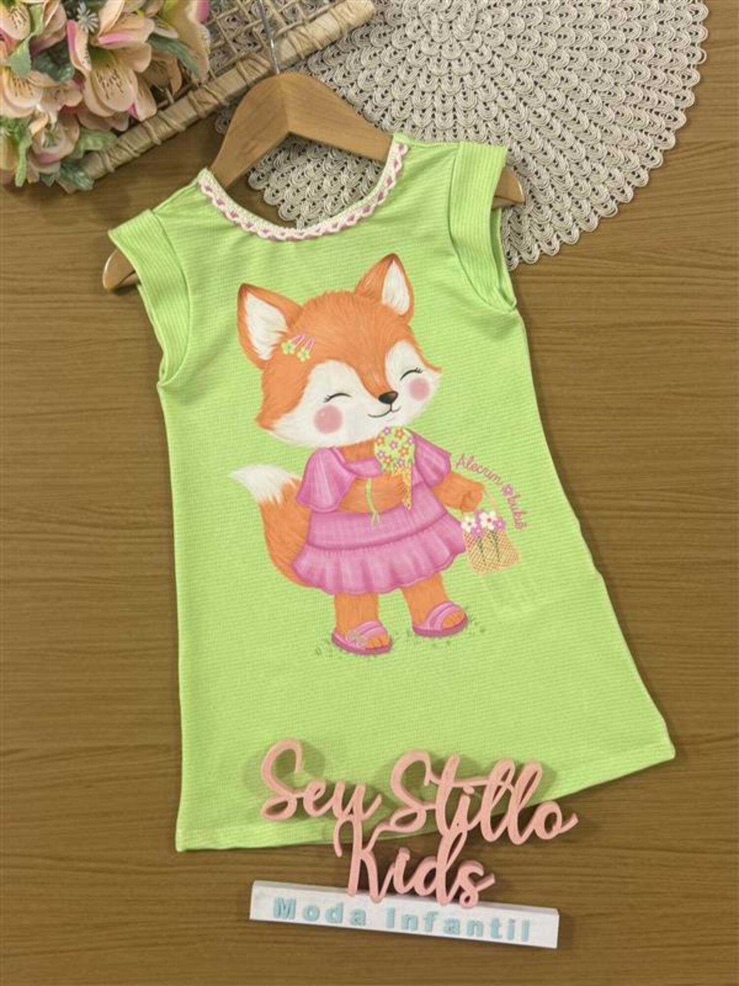 Vestido Infantil Kukiê Verão Verde Raposinha