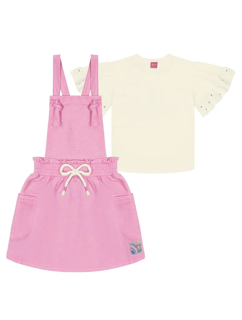 Salopete Infantil Cinti Verão Rosa com Blusa Estrela