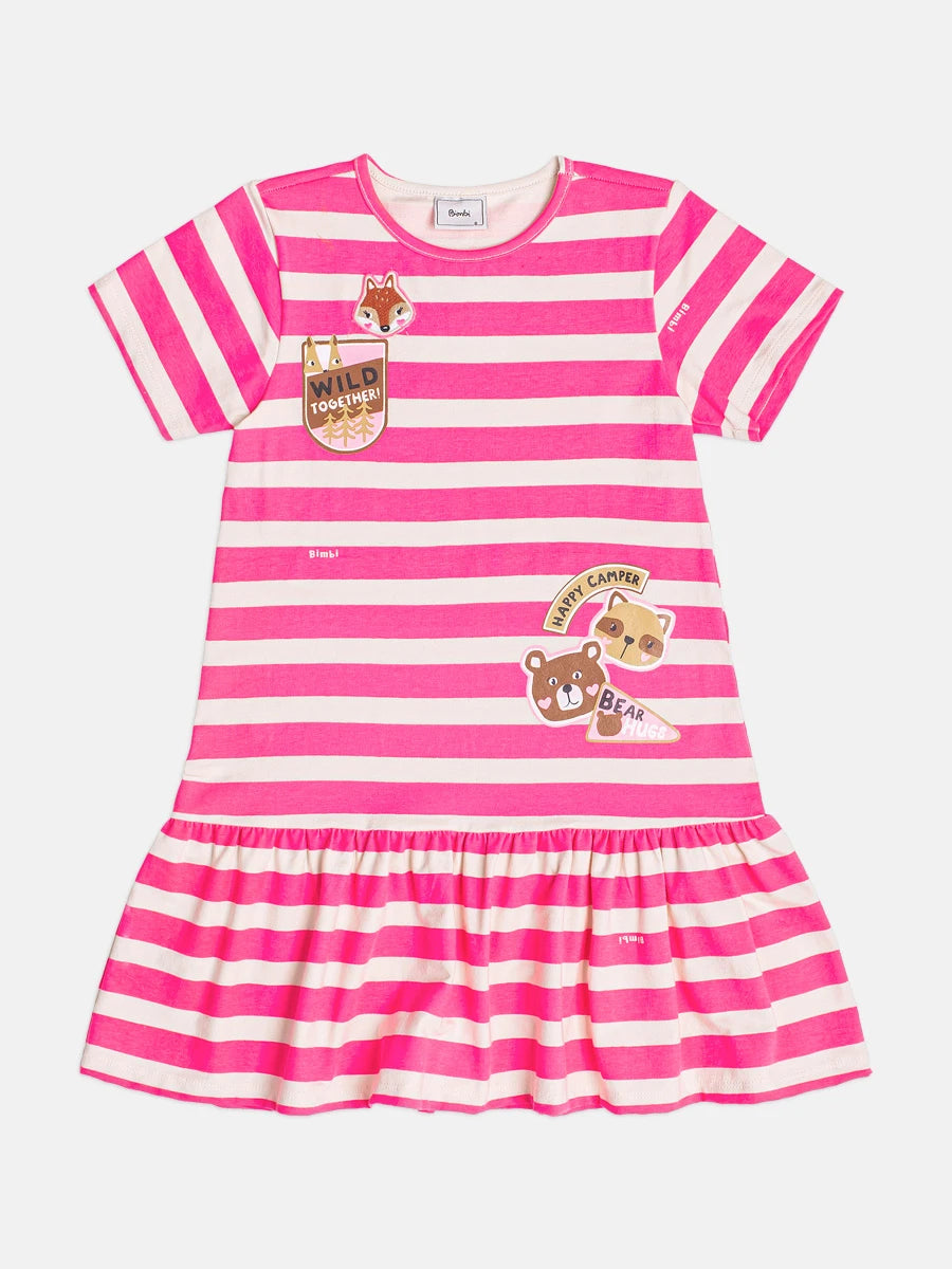 Vestido Infantil Bimbi Inverno Rosa Listrado Happy Camper