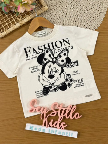Blusa Infantil Menina Animê Bege Minnie Strass Disney