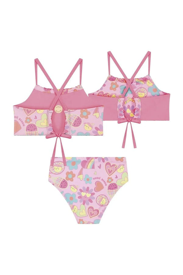 Biquíni Infantil Kukie Verão Rosa Bolinha de Tênis