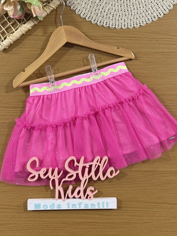 Saia Infantil Cinti Verão Tule Rosa com Glitter