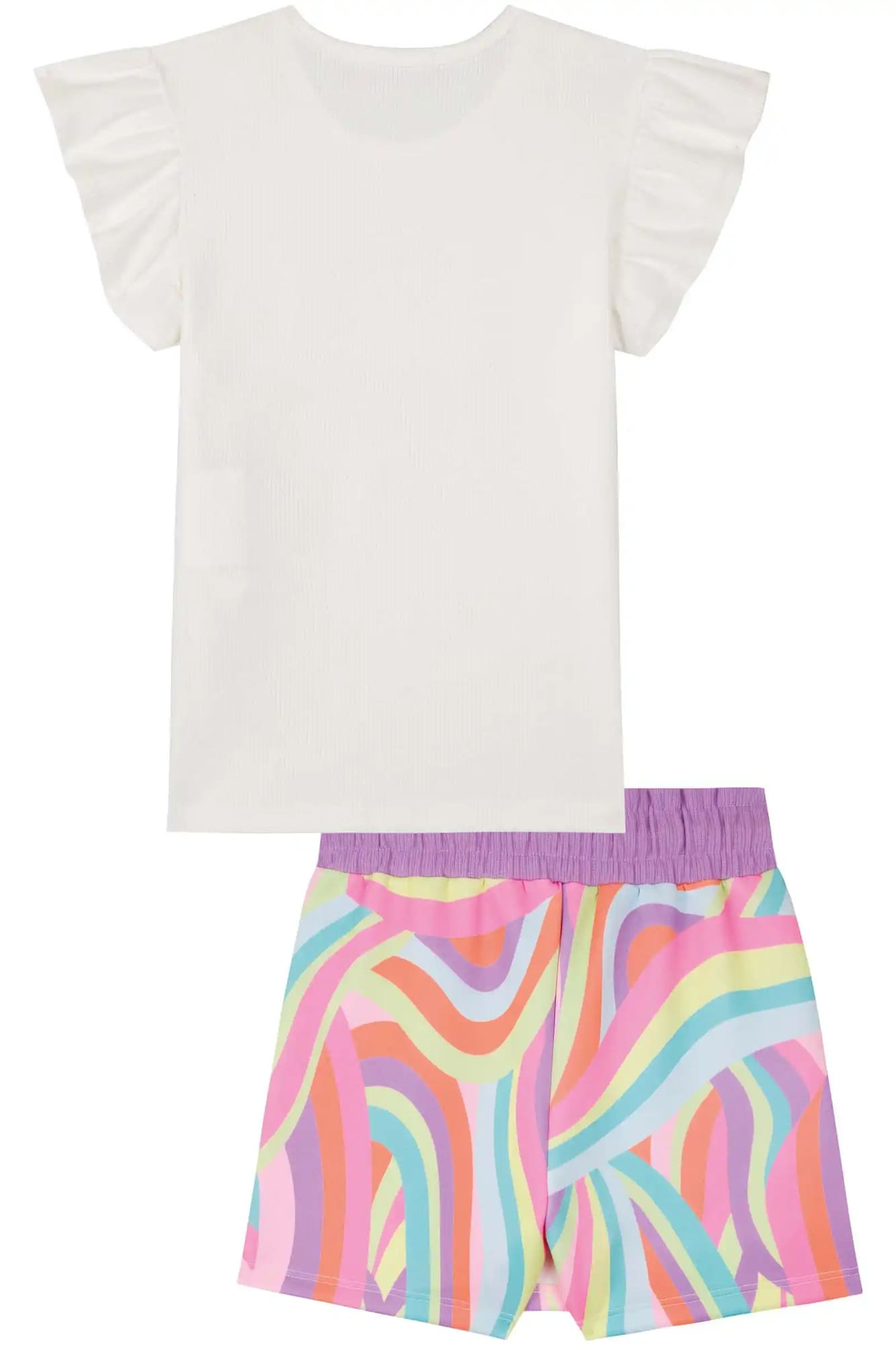 Conjunto Infantil Kukiê Verão com Shorts Saia Colorido e Blusa Branca Concha