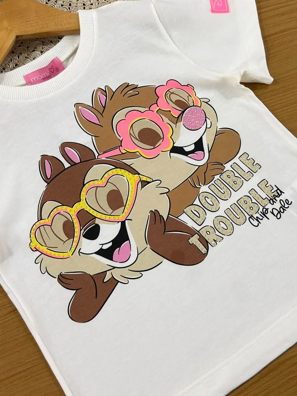 Blusa Infantil Menina Momi Branca Tico e Teco Strass Disney